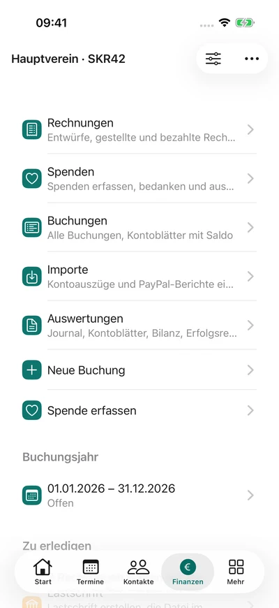 Die Vereinskasse – iPhone, Originalaufnahme mit fiktiven Vereinsdaten.